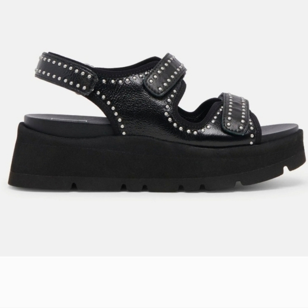 Dolce Vita Midnight Dubai Stud Crinkle Patent Leather Sandals - Picture 6 of 10